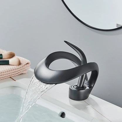 Messing Basin Mixer Tap with Waterfall Spout - Flowarc-Matte Black-The Livary