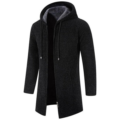 Mid-length Wool Hoodie for Men - Luca-Black-S-Nora Luxe