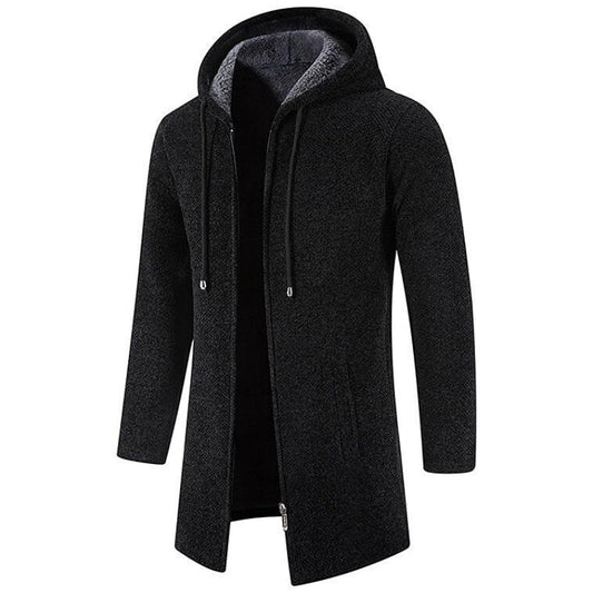 Mid-length Wool Hoodie for Men - Luca-Black-S-Nora Luxe