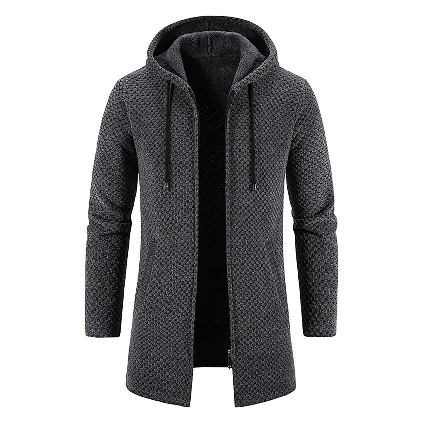 Mid-length Wool Hoodie for Men - Luca-Dark Gray-S-Nora Luxe