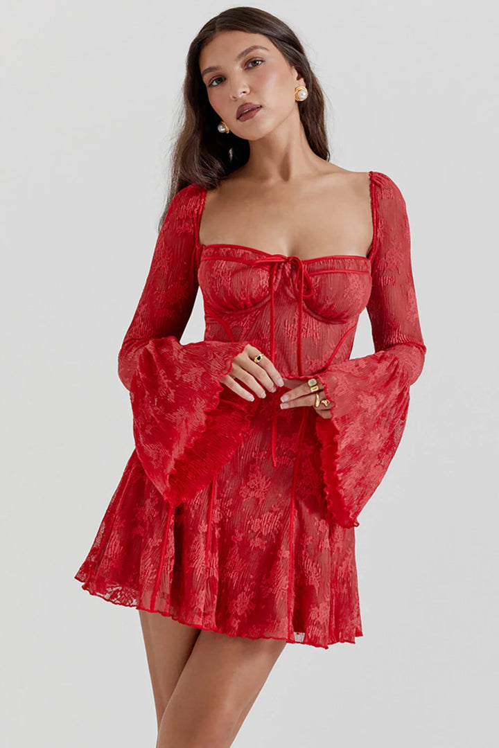 Mini dress with Long Sleeves and Lace – Yelina-Black-S-The Livary