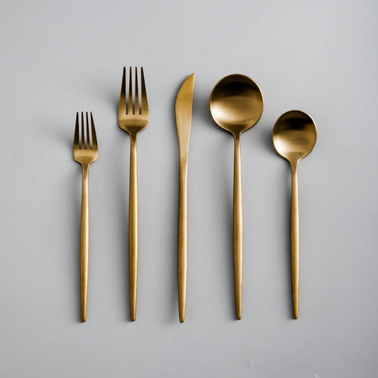 Minimalistic Cutlery for Modern Tables - PureSet-Matte Gold-Set for 4 people (20 pieces)-Nora Luxe