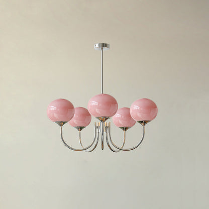 Modern Chandelier - LuxeGlow-Chrome+Pink-5 Heads ∅ 26.4″ x H 13.4″ / Dia 67cm x H 34cm-Nora Luxe