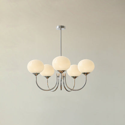 Modern Chandelier - LuxeGlow-Chrome+White-5 Heads ∅ 26.4″ x H 13.4″ / Dia 67cm x H 34cm-Nora Luxe
