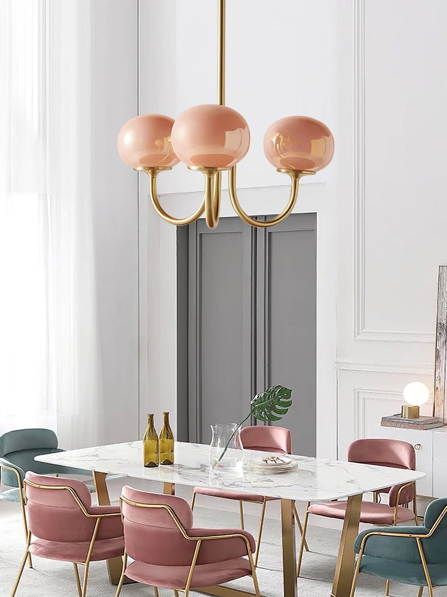 Modern Chandelier - LuxeGlow-Copper+Pink-3 Heads ∅ 18.1″ x H 13.4″ / Dia 46cm x H 34cm-Nora Luxe