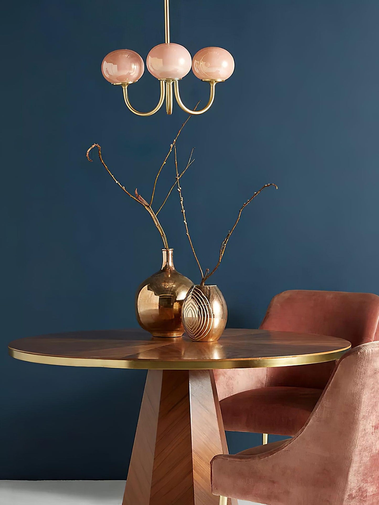 Modern Chandelier - LuxeGlow-Copper+Pink-3 Heads ∅ 18.1″ x H 13.4″ / Dia 46cm x H 34cm-Nora Luxe