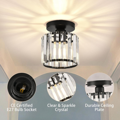 Modern Crystal Ceiling Light - CrystalGlow-Black-Square-Nora Luxe