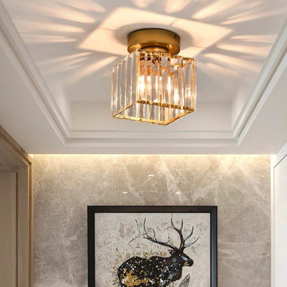 Modern Crystal Ceiling Light - CrystalGlow-Black-Square-Nora Luxe