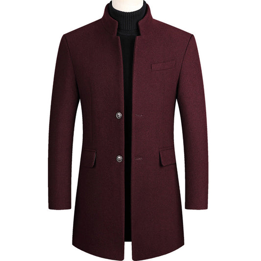 Modern Long Men's Coat - Alexander-Bordeaux Red-M-Nora Luxe