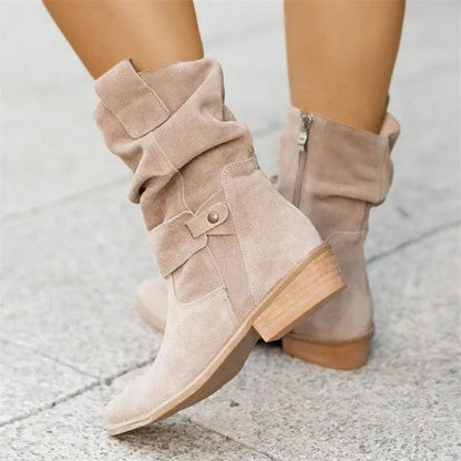 Modern Low Heel Suede Boots - Nova-Apricot-5.0-Nora Luxe