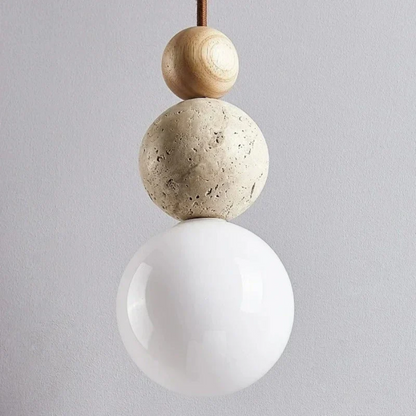 Modern Travertine and Mahogany Pendant Light - NaturaLuxe-Cream-White-Walnut-Nora Luxe