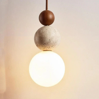 Modern Travertine and Mahogany Pendant Light - NaturaLuxe-Cream-White-Walnut-Nora Luxe