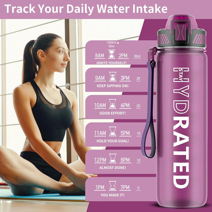 Motivational Leak-proof Bottle with Straw - Sports Bottle-800 ml-Blue Purple-Nora Luxe