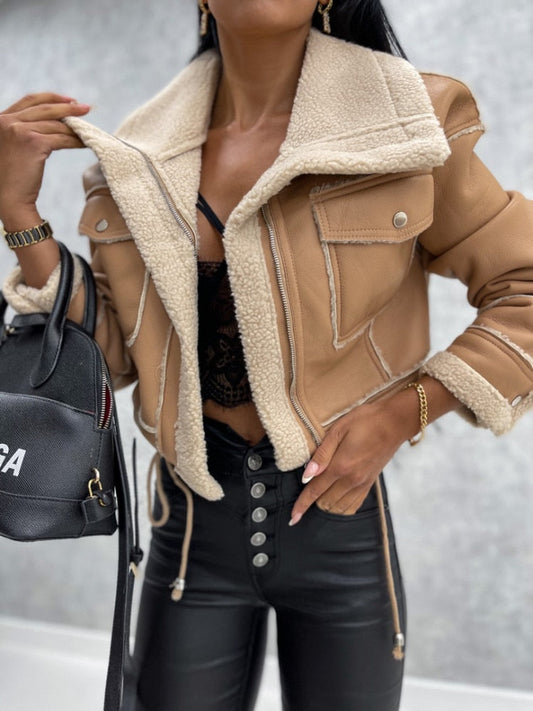 Motor jacket with Revers and Sherpa Lining - Zoë-Black-S-Nora Luxe
