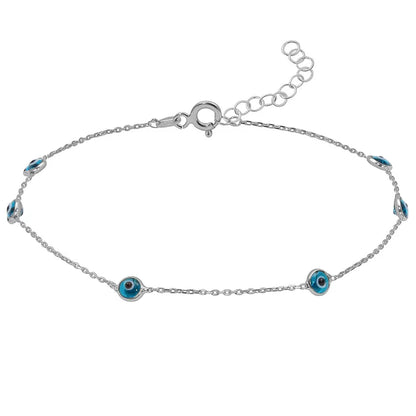 Multi Evil Eye Anklet - Zahira-Silver-Nora Luxe
