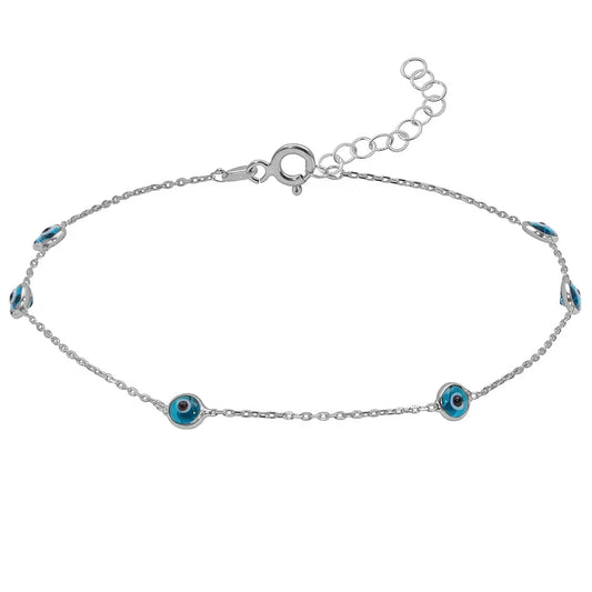 Multi Evil Eye Anklet - Zahira-Silver-Nora Luxe