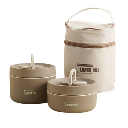 Multi-layer Insulated Lunch Box with FREE Carry Bag - ThermoBox-Brown-Small + Large-Nora Luxe