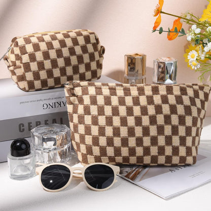 Must-Have Checked Make-up Bag Set-Brown-Nora Luxe