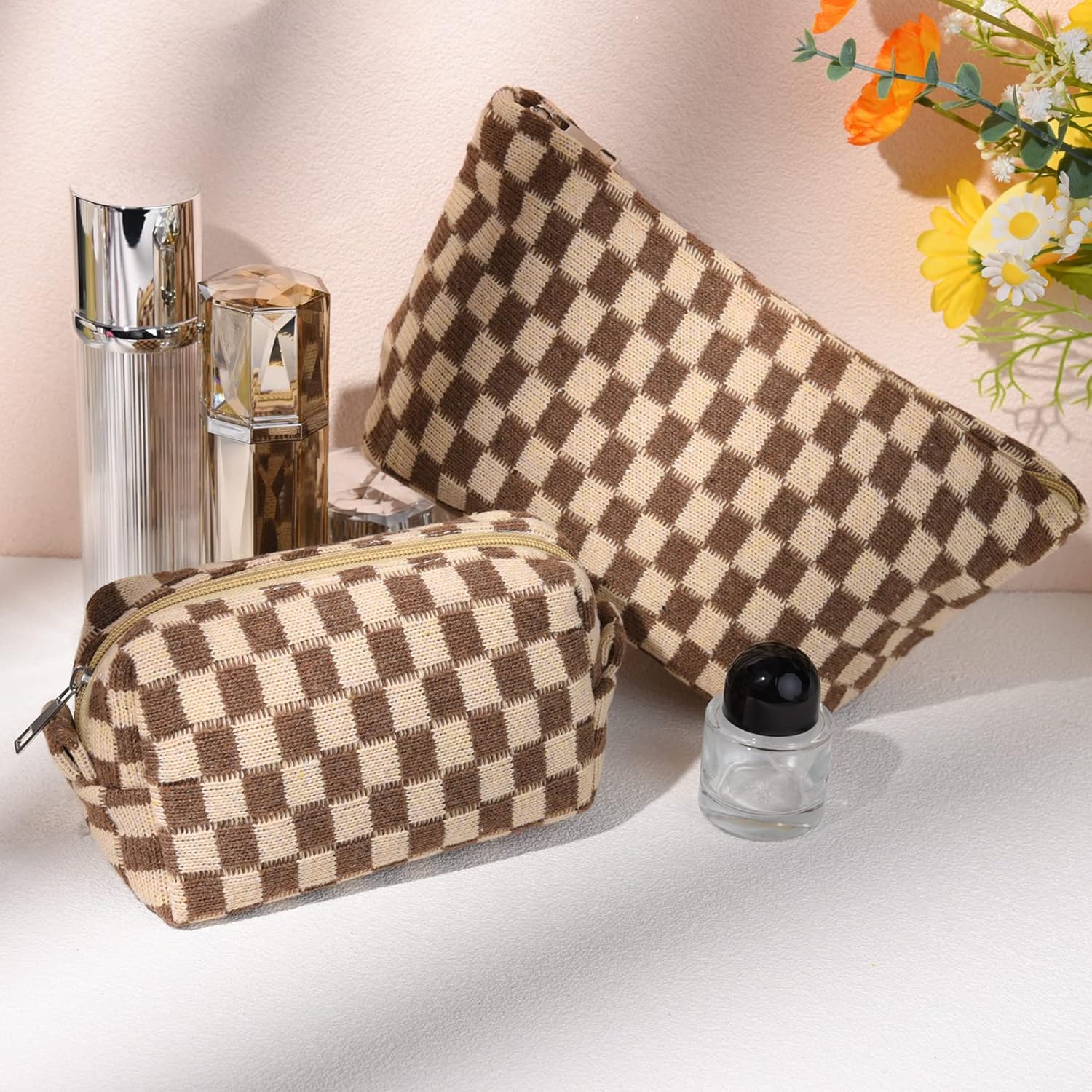 Must-Have Checked Make-up Bag Set-Red-Nora Luxe
