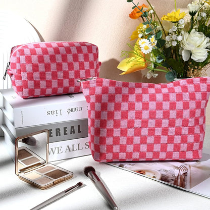 Must-Have Checked Make-up Bag Set-Red-Nora Luxe