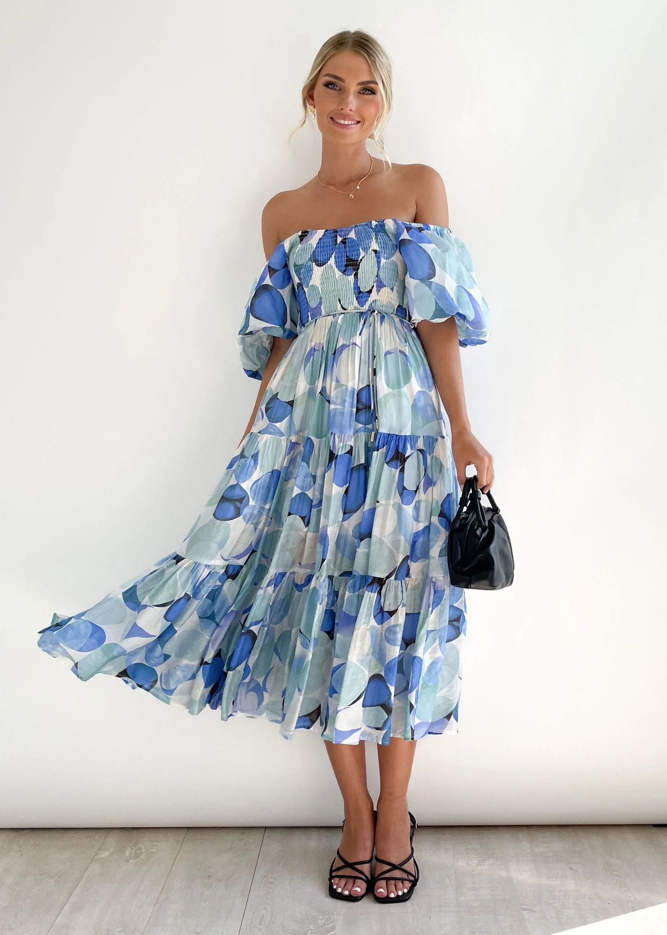 Off-Shoulder Midi Dress – Talia-Dark blue-XS-State of Style