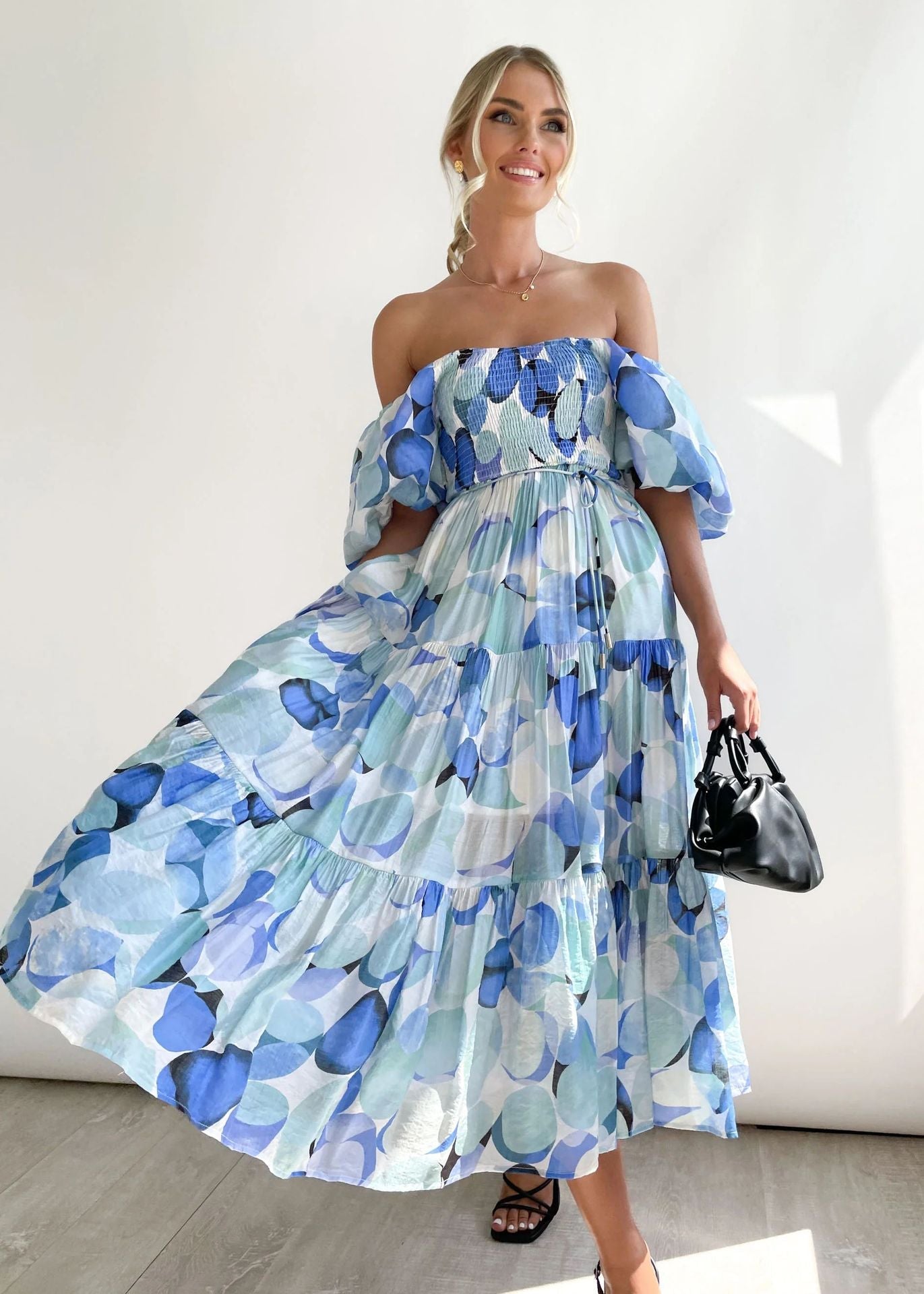 Off-Shoulder Midi Dress – Talia-Dark blue-XS-State of Style