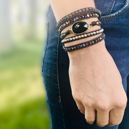 Onyx Moonlight Protective Wrap Bracelet - Lunara-Nora Luxe