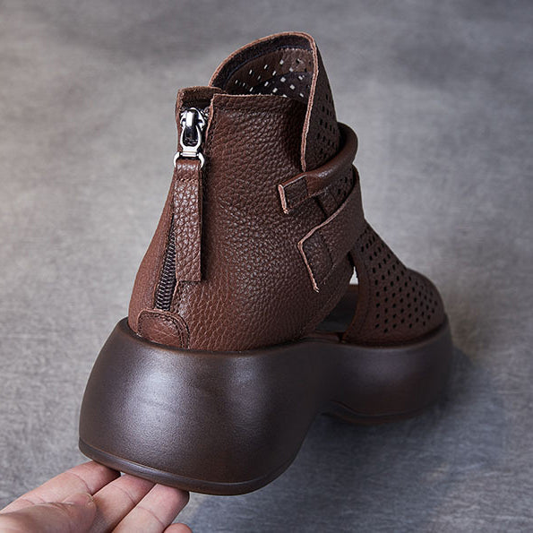 Orthopaedic leather sandals for women with shock-absorbing sole – Meike-Brown-2.5-Nora Luxe