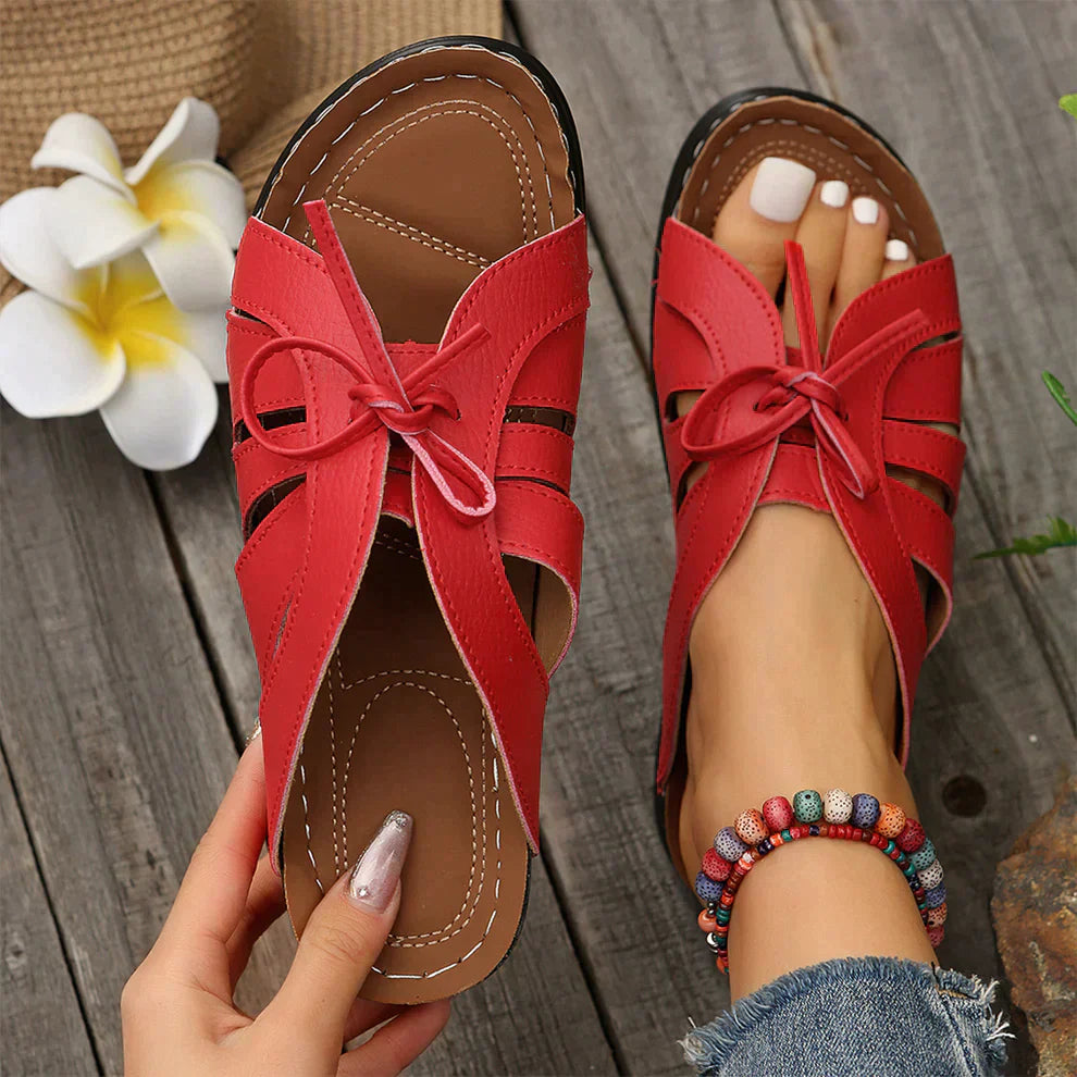 Orthopaedic Wedge Sandals with Arched Knot – Mirella-Red-3-State of Style