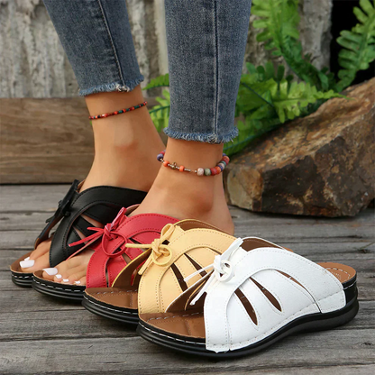 Orthopaedic Wedge Sandals with Arched Knot – Mirella-Red-3-State of Style