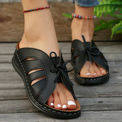 Orthopaedic Wedge Sandals with Arched Knot – Mirella-Red-3-State of Style