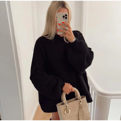 Oversized Knitted Women's Sweater - Mia-Black-S-Nora Luxe