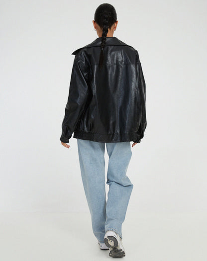 Oversized Loose Leather Women's Jacket – Yara-Brown-XS-The Livary