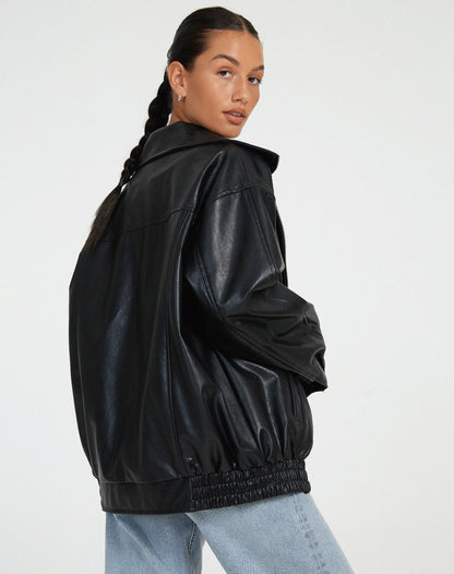 Oversized Loose Leather Women's Jacket – Yara-Brown-XS-The Livary