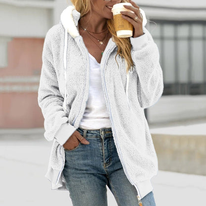 Oversized Warm Teddy Vest with Zip - Emilia-White-S-Nora Luxe