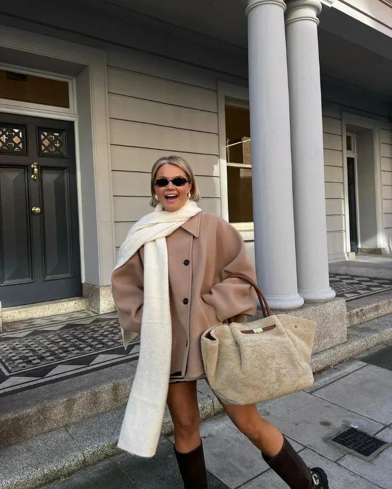 Oversized Women's Winter Coat - Mila-Beige-XS-Nora Luxe