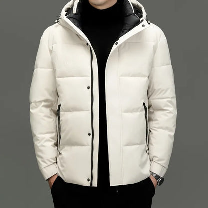 Padded Men's Jacket with Hood - Milo-White-M-Nora Luxe