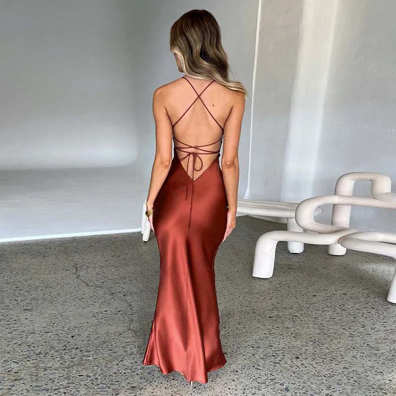 Plain Maxi Dress with Side Split – Nayla-Red-S-The Livary