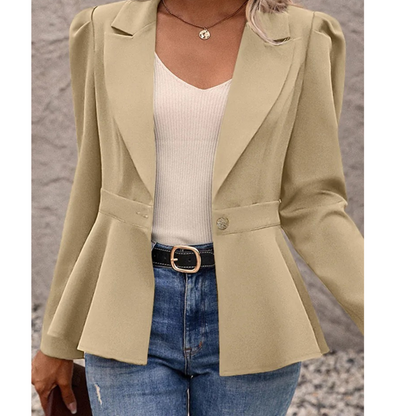 Plain Ribbed Collar Women's Blazer - Liana-Brown-S-Nora Luxe