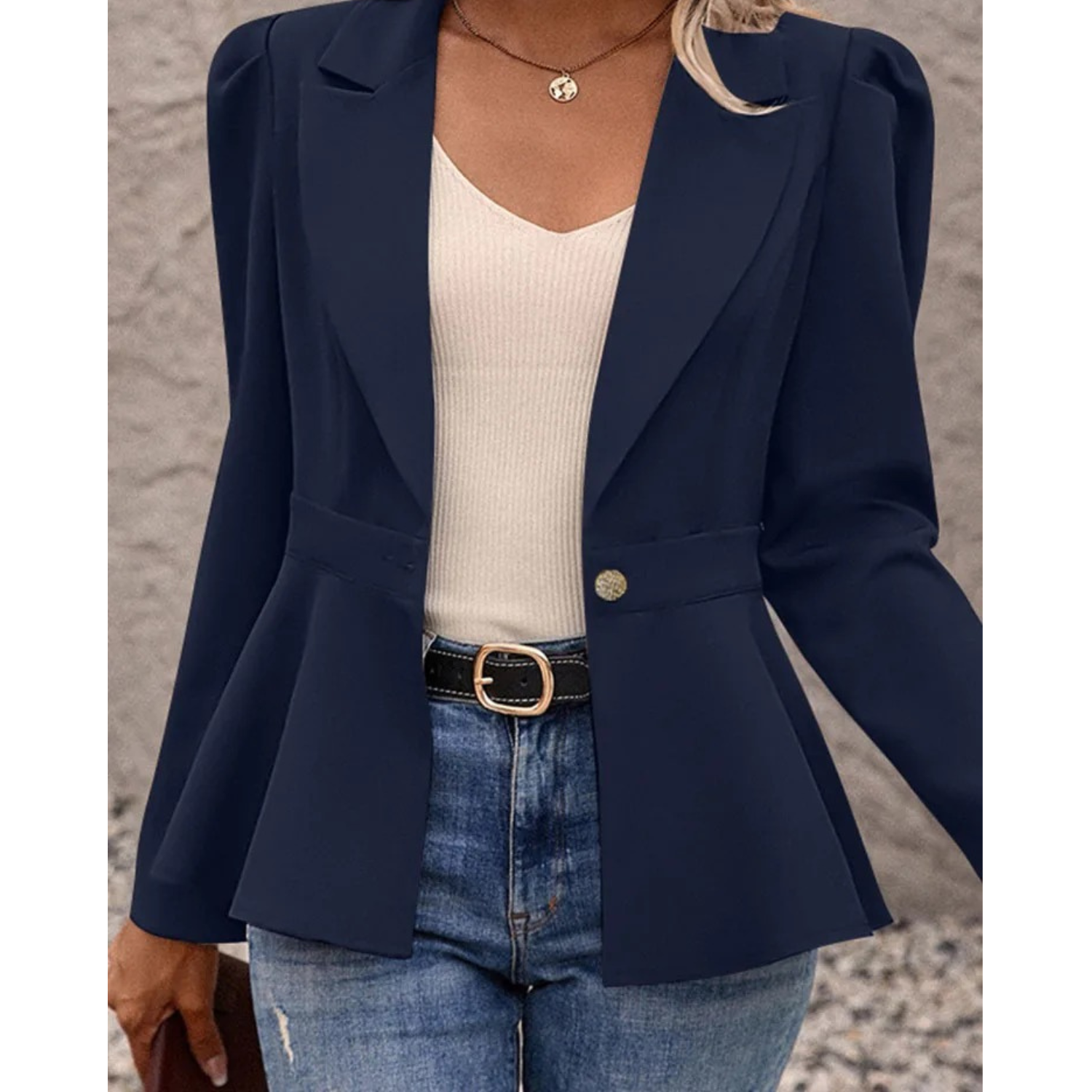 Plain Ribbed Collar Women's Blazer - Liana-Orange-S-Nora Luxe