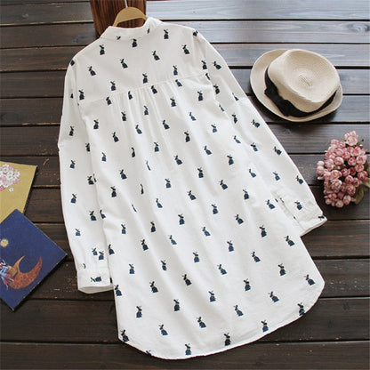 Playful shirt dress with rabbit print and lapel collar – Elina-S-Nora Luxe