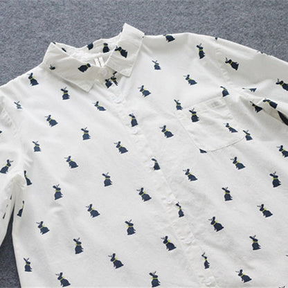 Playful shirt dress with rabbit print and lapel collar – Elina-S-Nora Luxe