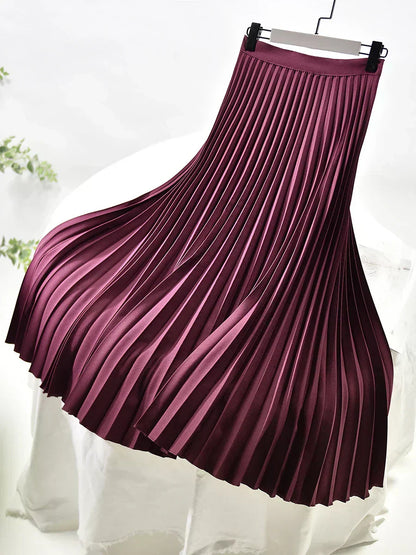 Pleated A-line skirt – Aurelia-Wine red-S-Nora Luxe