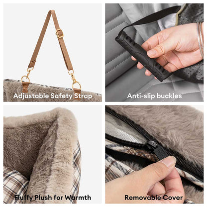 Plush Car Seat for Pets – RideSafe CozySeat-Khaki-Single-Nora Luxe
