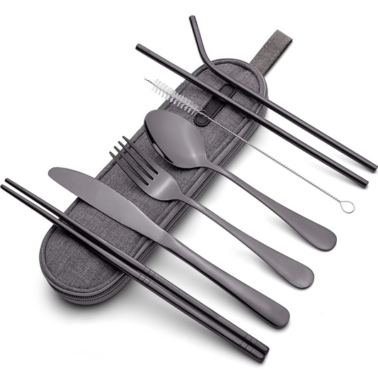 Portable Stainless Steel Cutlery Set - Travel Essential!-Black-Nora Luxe