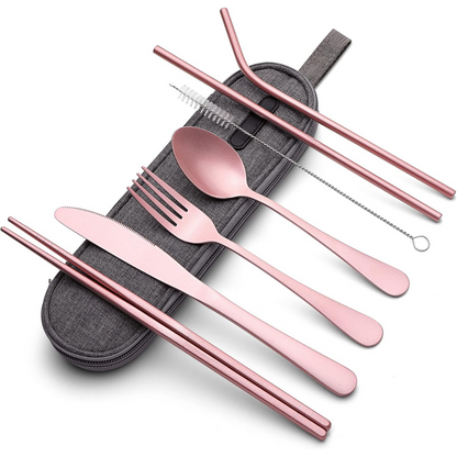 Portable Stainless Steel Cutlery Set - Travel Essential!-Pink-Nora Luxe