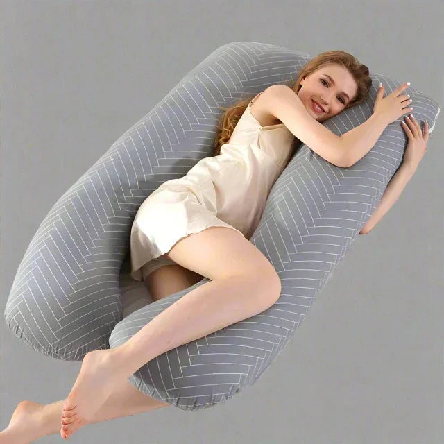 Pregnancy pillow - MammaNest-Gray Striped-Nora Luxe