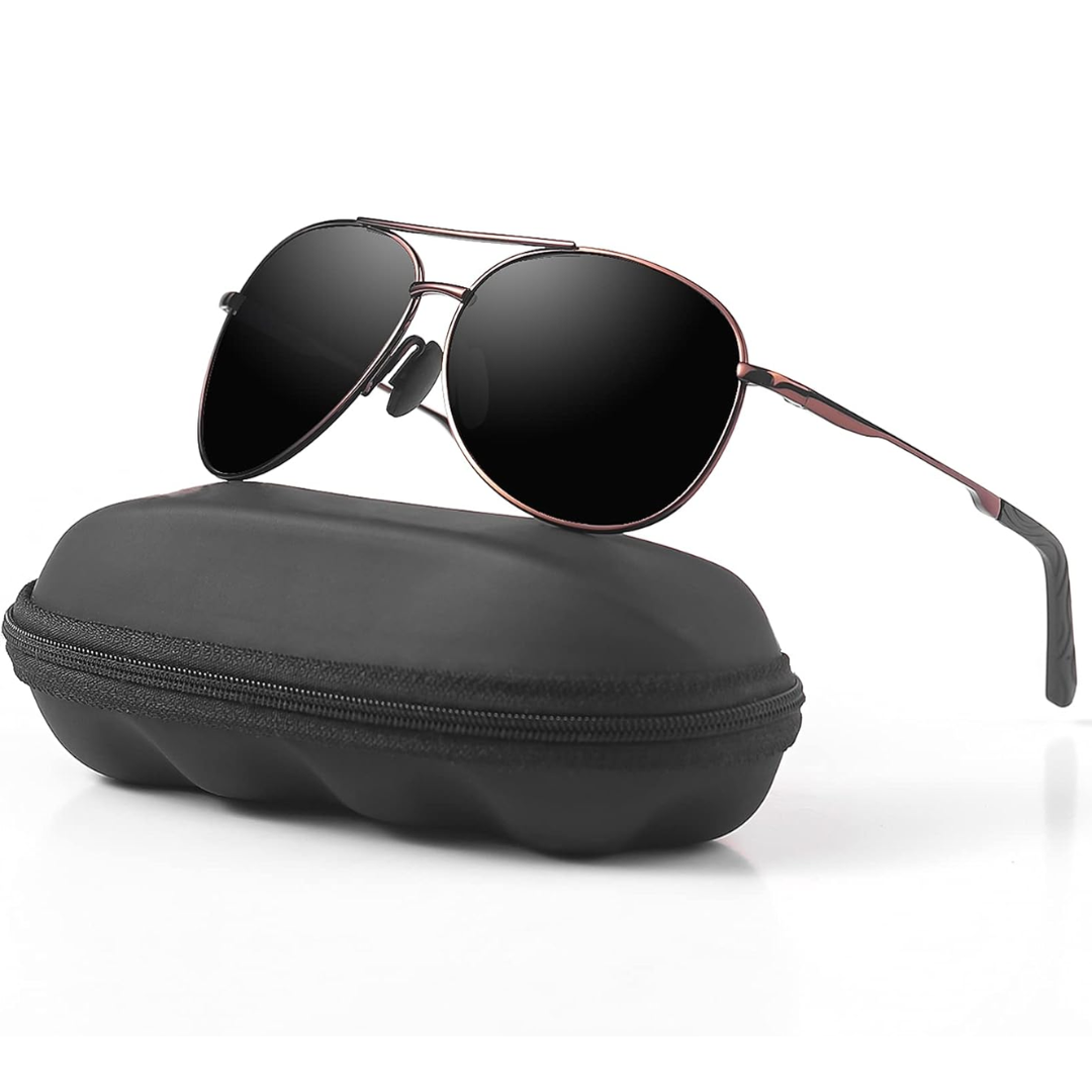 Premium Polarized Aviator Sunglasses - Joey-Brown frame - Black lens-Nora Luxe