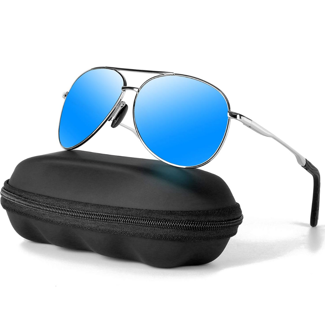 Premium Polarized Aviator Sunglasses - Joey-Silver frame - Blue lens-Nora Luxe