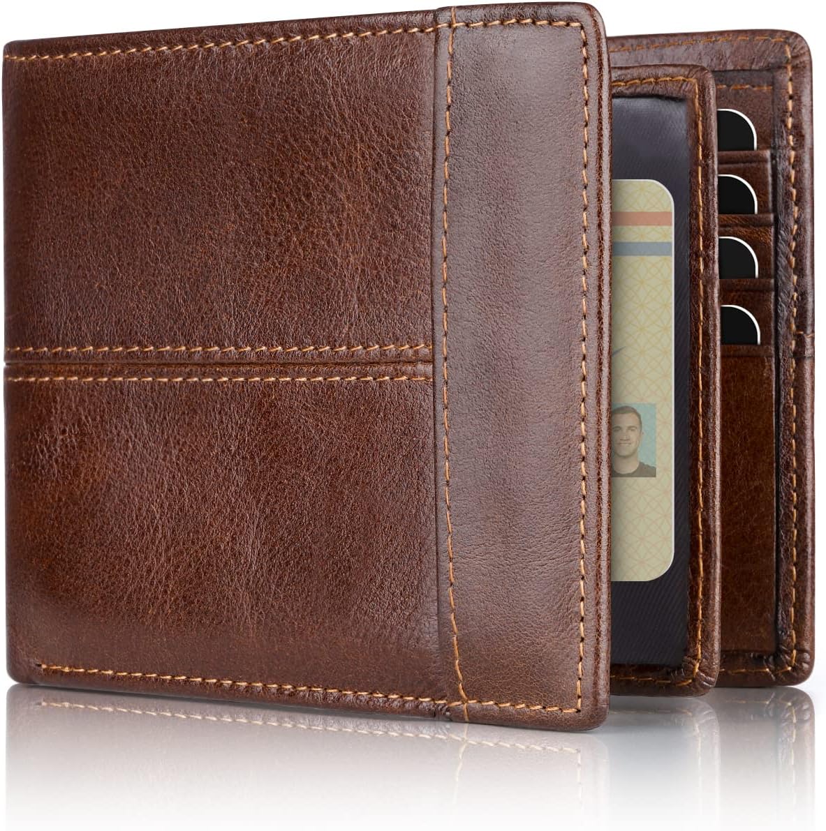 Premium RFID-Blocking Leather Bifold Wallet for Men - SlimArmor-Brown-Nora Luxe
